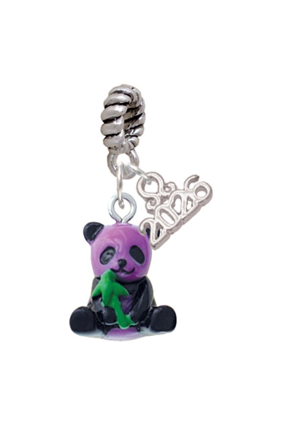 Resin Purple Panda Bear - Silver Plated Rope Charm Bead Dangle with Mini 2026