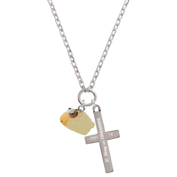 Delight Jewelry Resin Ram Be Strong and Courageous Engraved Cross Zoey Necklace, 28"