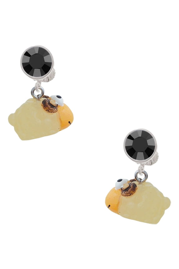 Resin Ram Black Crystal Clip on Earrings