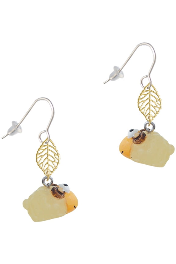 Resin Ram Goldtone Leaf French Earrings