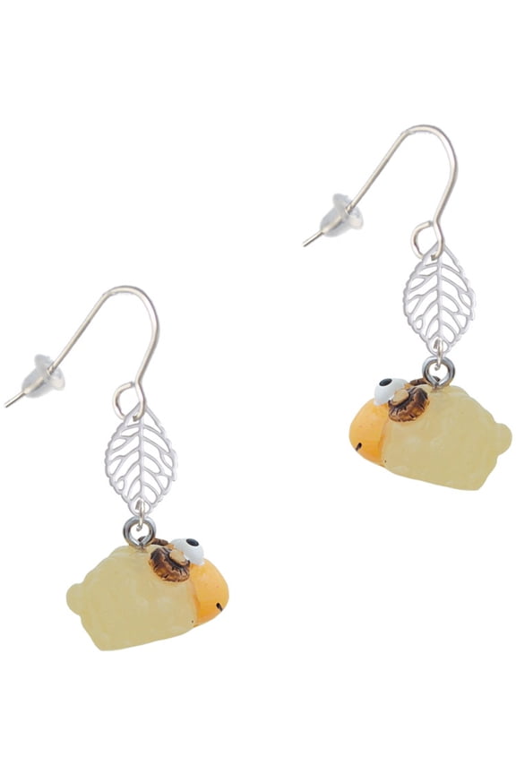 Resin Ram Silvertone Leaf French Earrings
