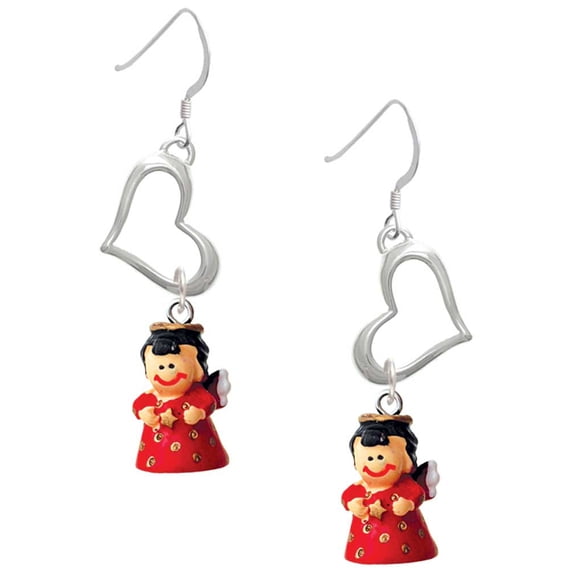 Delight Jewelry Resin Red Angel Holding Star Open Heart French Earrings