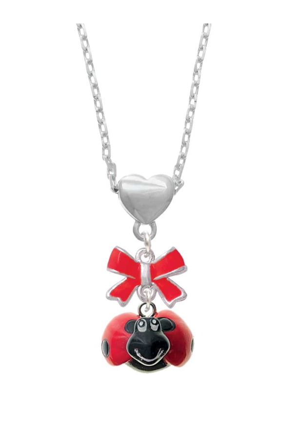 Resin Red & Black Ladybug Sweetie Red Bow Heart Necklace