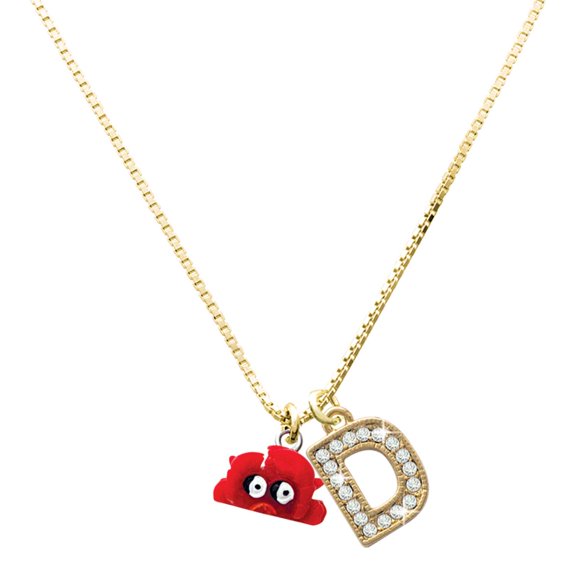 Delight Jewelry Resin Red Crab with a Large Goldtone Crystal Initial - D - Charm Necklace, 17.5"+2"
