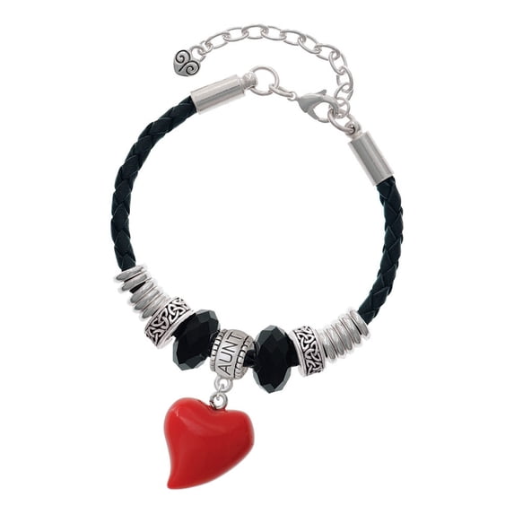 Delight Jewelry Resin Red Puffy Heart Aunt Celtic Knot Leather Bead Bracelet, 7"+2" Extender