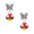 thumbnail image 1 of Delight Jewelry Resin Red Spotted Mushroom Silvertone Antiqued Butterfly Post Earrings, 1 of 4