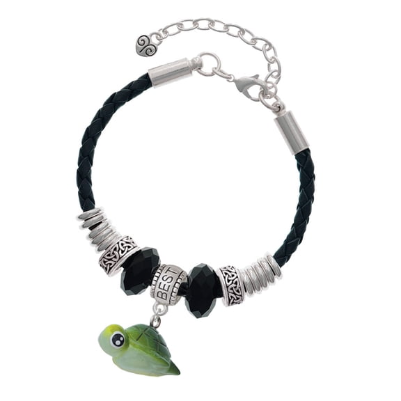 Delight Jewelry Resin Sea Turtle Best Friend Celtic Knot Leather Bead Bracelet, 7"+2" Extender