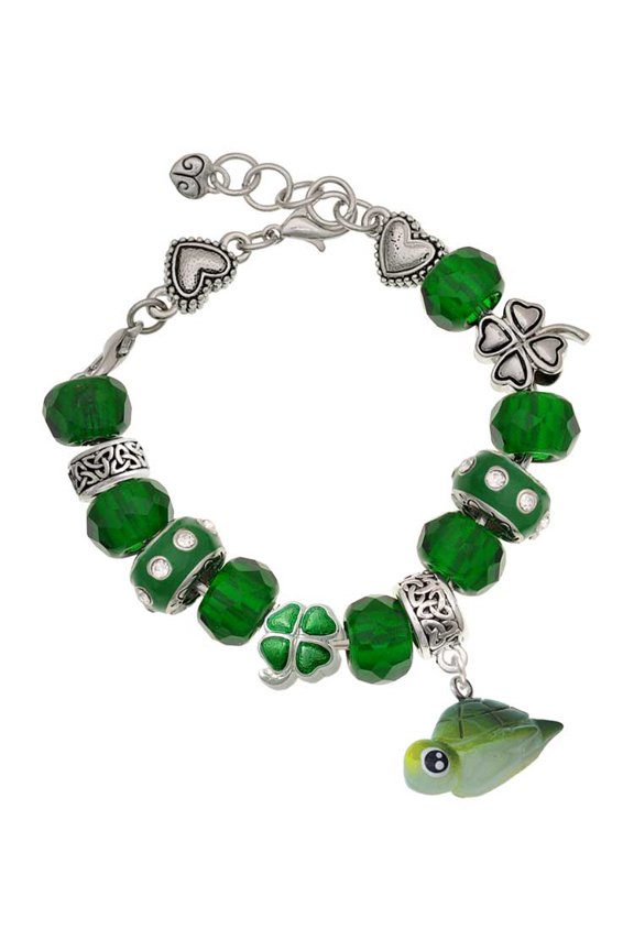 Resin Sea Turtle - Green Irish Luck Bead Charm Bracelet, 7.5"