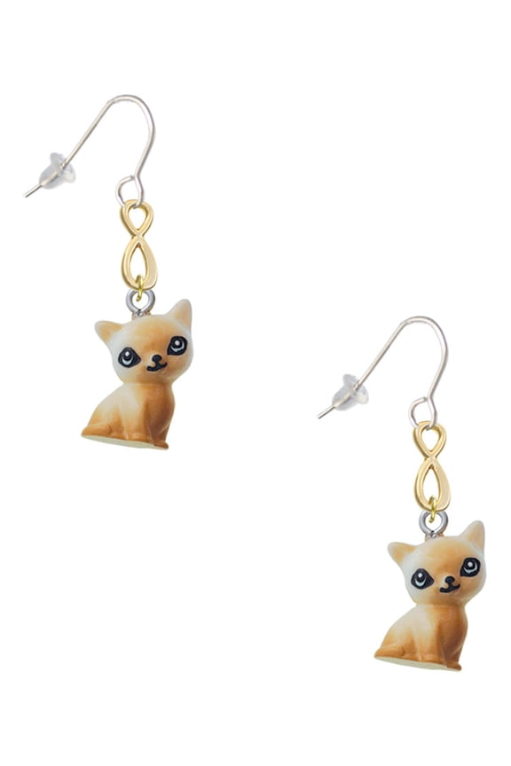 Resin Siamese Cat Gold Tone Infinity French Earrings
