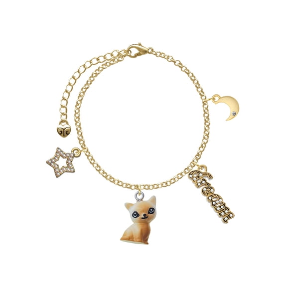 Delight Jewelry Resin Siamese Cat Goldtone Dream Big Charm Bracelet, 7.5+2" Extender