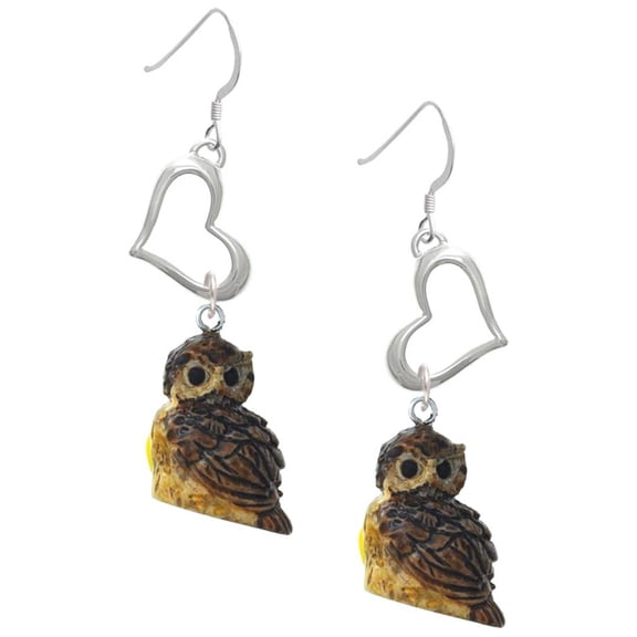 Delight Jewelry Resin Sitting Owl Open Heart French Earrings