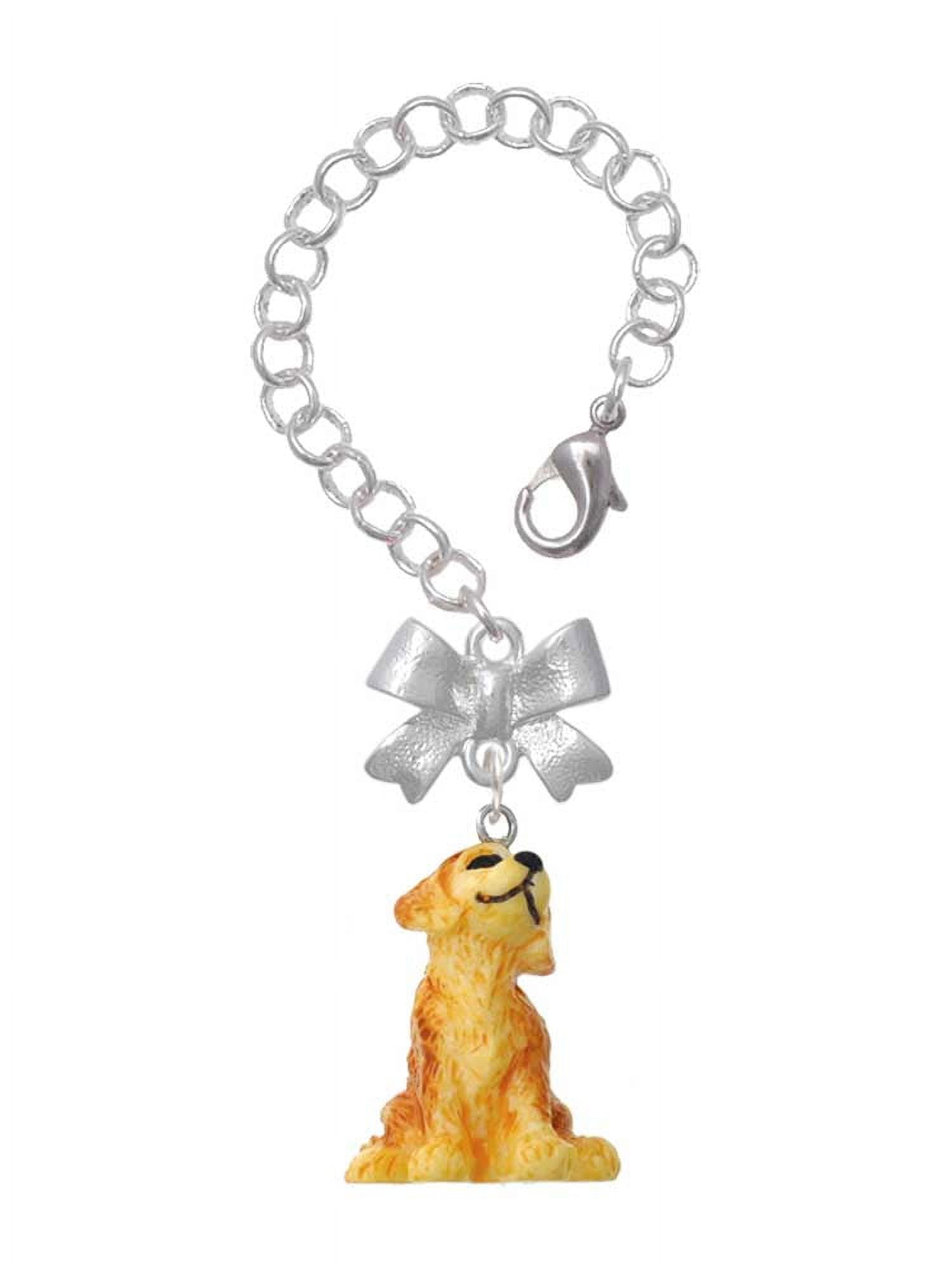 Delight Jewelry Resin Sitting Puppy - Silvertone Bow Charm Accessory for Tumblers and Thermal Cups