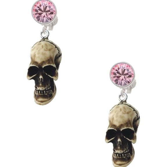 Delight Jewelry Resin Skull Pink Crystal Clip on Earrings