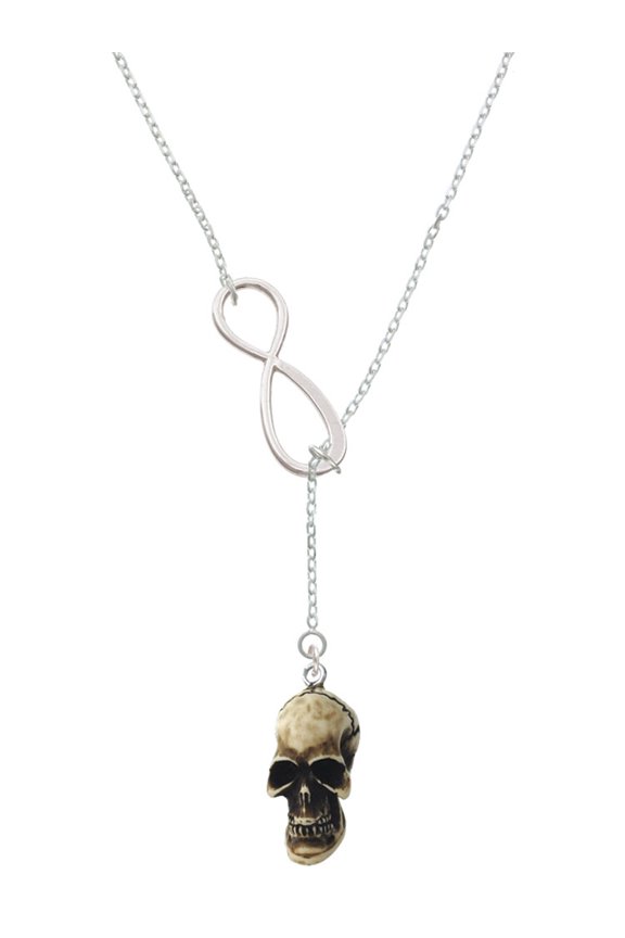 Resin Skull Silver tone Elegant Infinity Lariat Necklace