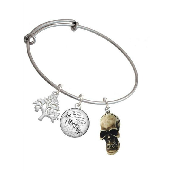 Delight Jewelry Resin Skull Silvertone Let Things Go Tree Charm Bangle Bracelet