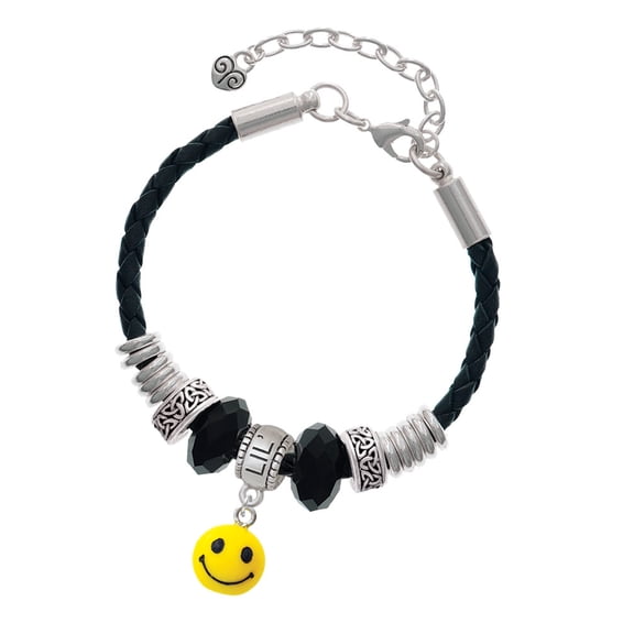 Delight Jewelry Resin Small 3-D Happy Face Lil Sister Celtic Knot Leather Bead Bracelet, 7"+2" Extender