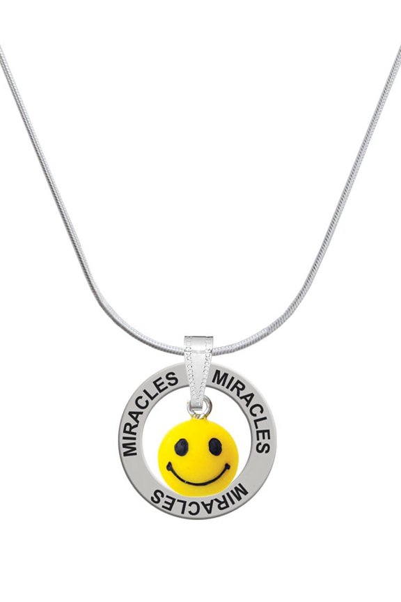 Resin Small 3-D Happy Face Miracles Ring Charm Necklace, 18"