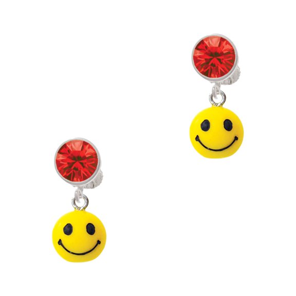 Delight Jewelry Resin Small 3-D Happy Face Red Crystal Clip on Earrings