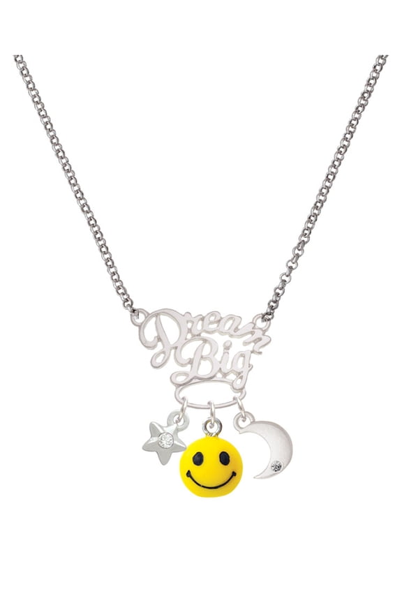 Resin Small 3-D Happy Face Silvertone Dream Big Pendant Necklace, 25"
