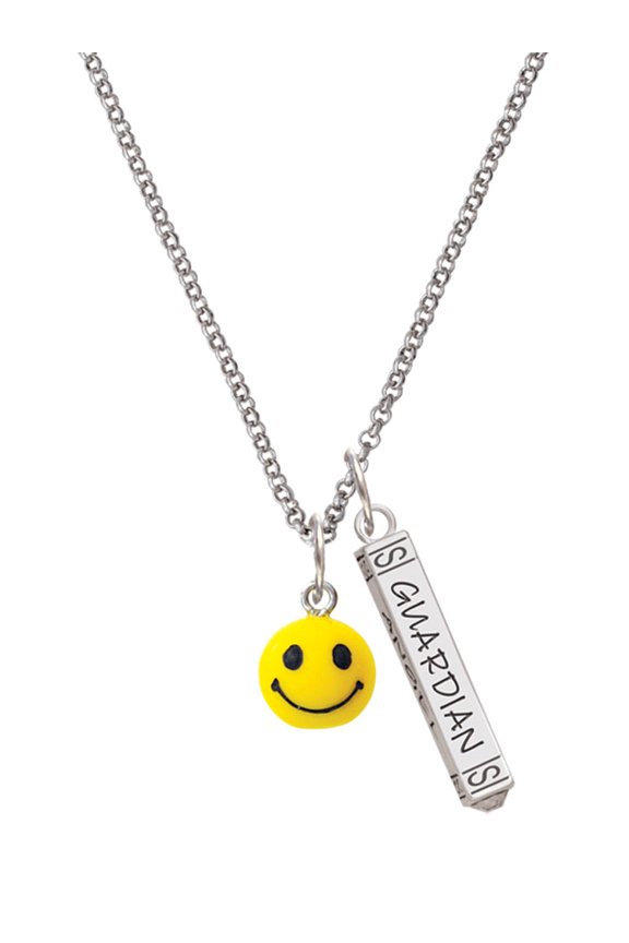 Resin Small 3-D Happy Face Silvertone Guardian Angel Bar Charm Necklace, 23"