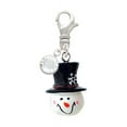 thumbnail image 1 of Delight Jewelry Resin Snowman Head with Top Hat - Silvertone Clip on Charm with Clear Crystal Drop, 1 of 4