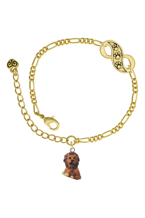 Resin Tan Lion Gold-tone Paw Infinity Link Chain Bracelet, 6"+2" Extender
