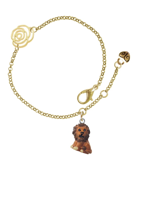 Resin Tan Lion Gold-tone Rose Link Chain Bracelet, 6.25"+1.75" Extender