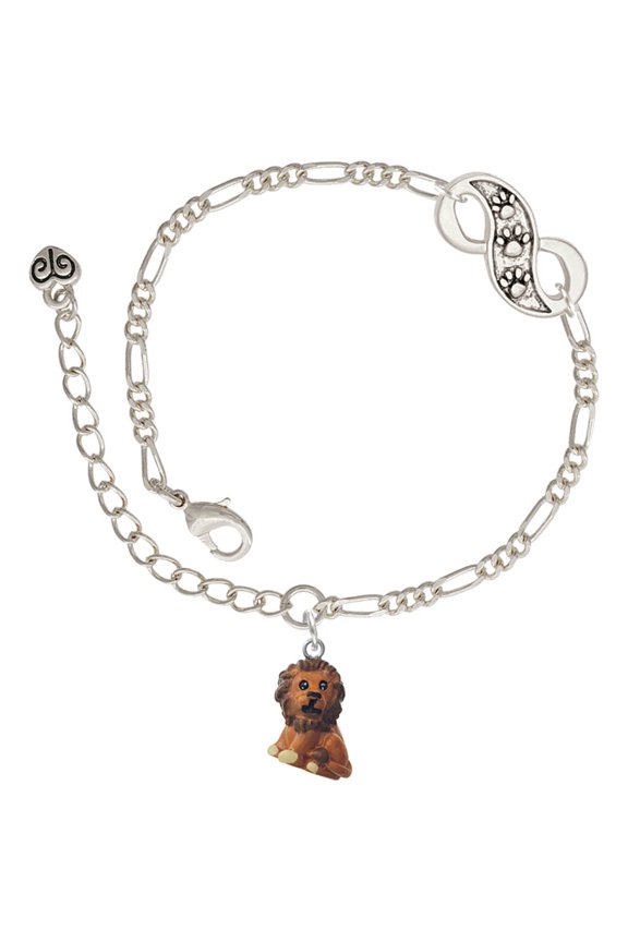 Resin Tan Lion Silver-tone Paw Infinity Link Chain Bracelet, 6"+2" Extender