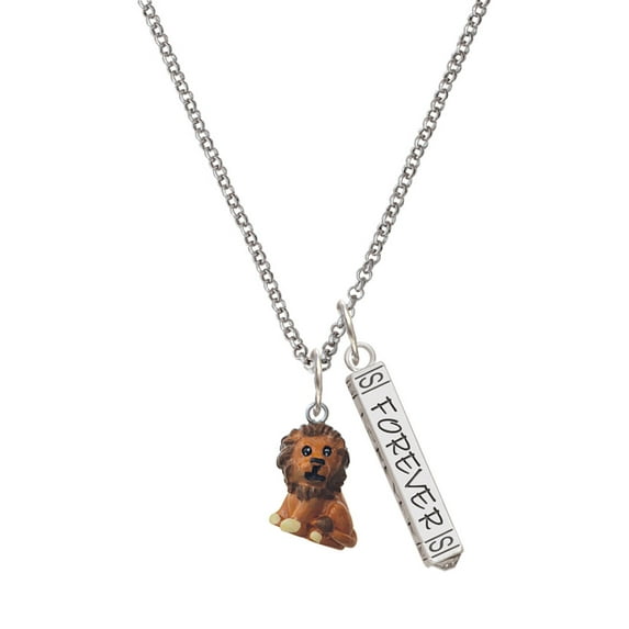 Delight Jewelry Resin Tan Lion Silvertone Forever Bar Charm Necklace, 23"