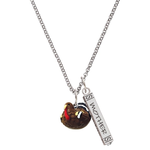 Delight Jewelry Resin Turkey Silvertone Mother Daughter Bar Charm Necklace, 23"