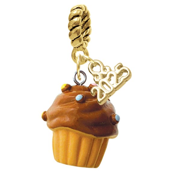 Delight Jewelry Resin Vanilla Cupcake with Chocolate Frosting - Gold-tone Rope Charm Bead Dangle with Mini 2025
