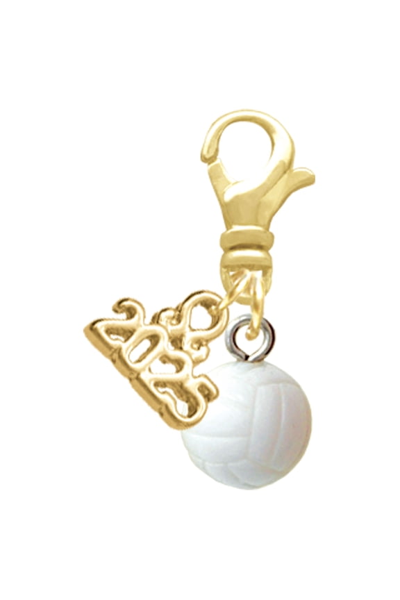 Resin Volleyball - Gold-tone Clip on Charm with Mini Year 2025