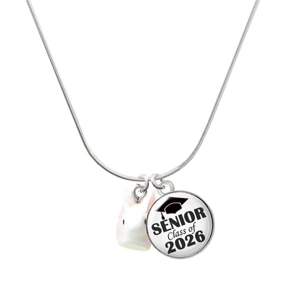 Delight Jewelry Resin White Big Ear Bunny - Silvertone Senior Class of 2026 Dome Necklace, 18"