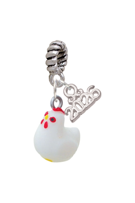 Resin White Chicken - Silver Plated Rope Charm Bead Dangle with Mini 2026