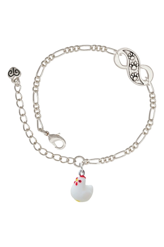 Resin White Chicken Silver-tone Paw Infinity Link Chain Bracelet, 6"+2" Extender