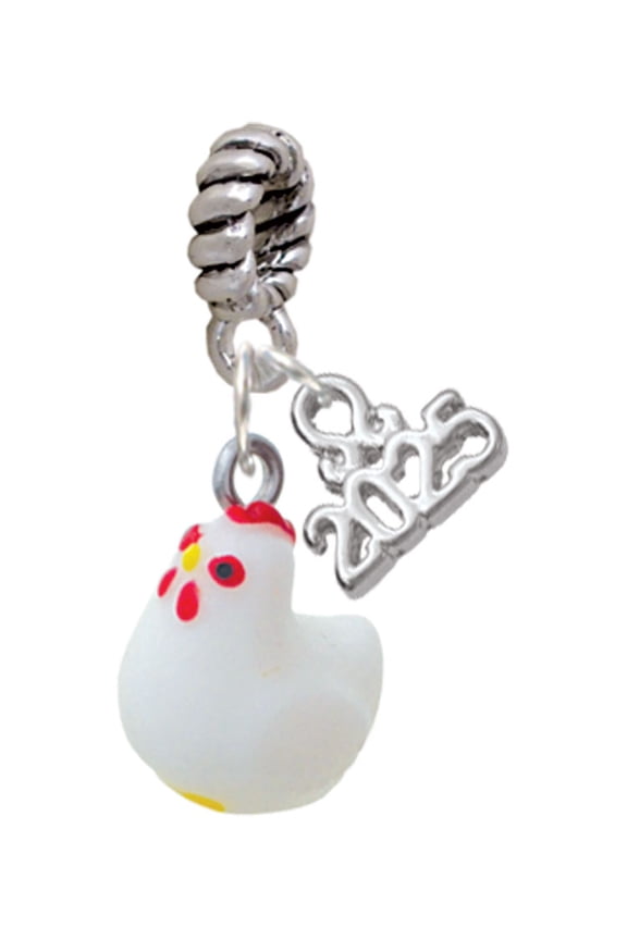 Resin White Chicken - Silver-tone Rope Charm Bead Dangle with Mini 2025