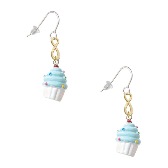 Delight Jewelry Resin White Cupcake with Blue Frosting Gold Tone Infinity French Earrings