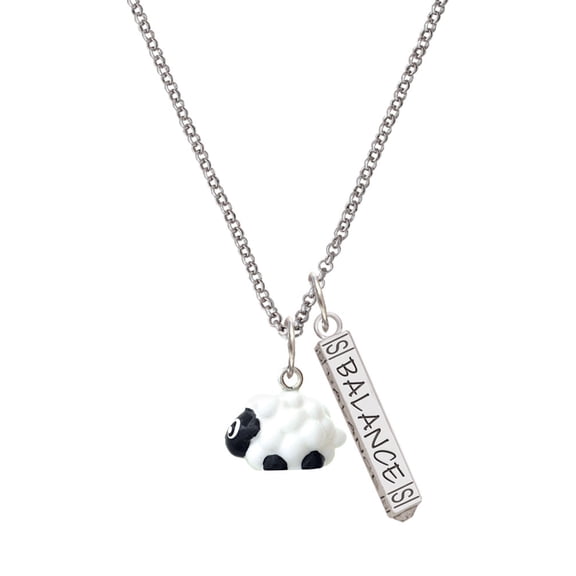 Delight Jewelry Resin White Lamb Silvertone Balance Bar Charm Necklace, 23"