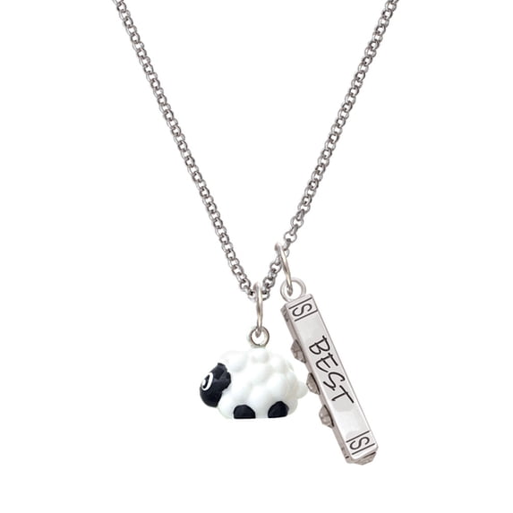 Delight Jewelry Resin White Lamb Silvertone Best Friends Forever Bar Charm Necklace, 23"