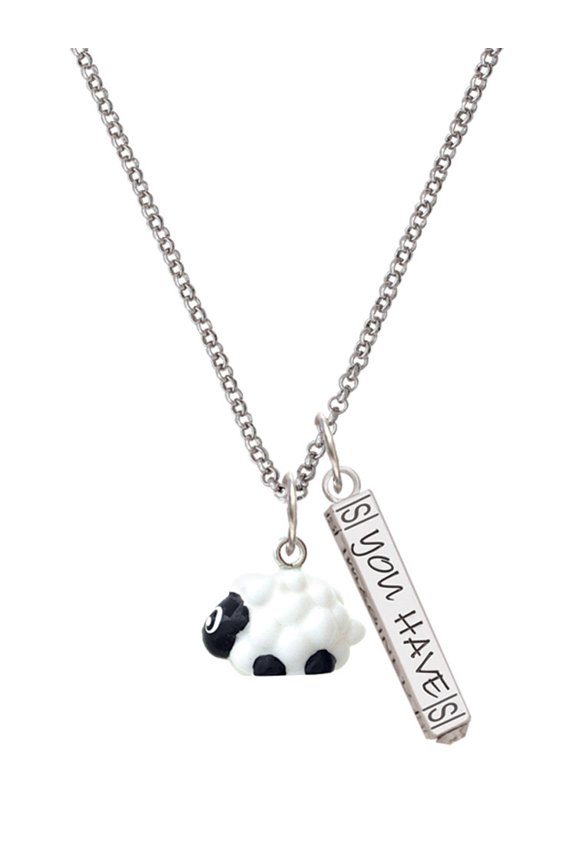Resin White Lamb Silvertone Live the Life You Have Imagined Bar Charm Necklace, 23"