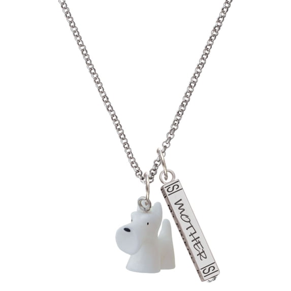 Delight Jewelry Resin White Scottie Dog Silvertone Mother Daughter Bar Charm Necklace, 23"