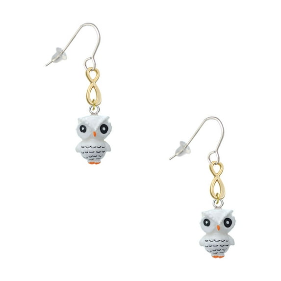 Delight Jewelry Resin White Snow Owl Gold Tone Infinity French Earrings