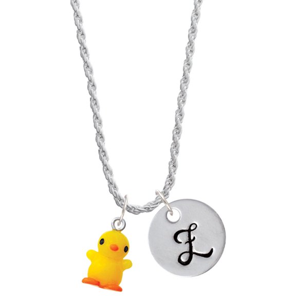 Delight Jewelry Resin Yellow Chick Silvertone Script Initial Disc - Z - Charm Necklace, 20"+3"