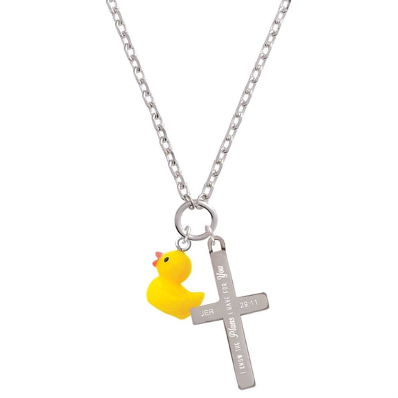 Delight Jewelry Resin Yellow Ducky I Have Plans for You Engraved Cross Zoey Necklace, 28"