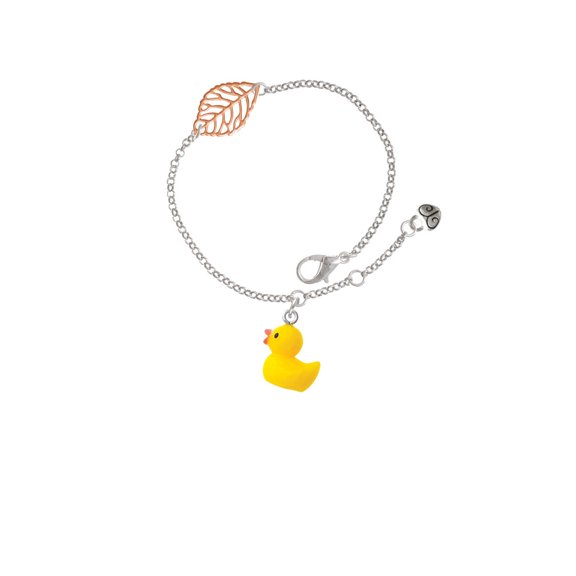 Delight Jewelry Resin Yellow Ducky - Rose Goldtone Leaf Delicate Bracelet, 6.25+1.75"