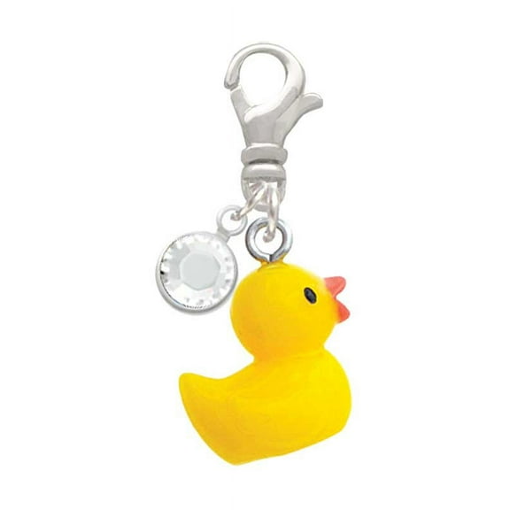 Delight Jewelry Resin Yellow Ducky - Silvertone Clip on Charm with Clear Crystal Drop