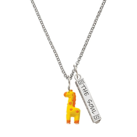 Delight Jewelry Resin Yellow Geronimo the Giraffe Silvertone Hope Anchors the Soul Bar Charm Necklace, 23"