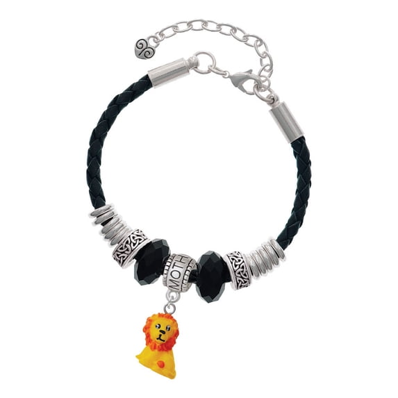 Delight Jewelry Resin Yellow Lion Mother Celtic Knot Leather Bead Bracelet, 7"+2" Extender