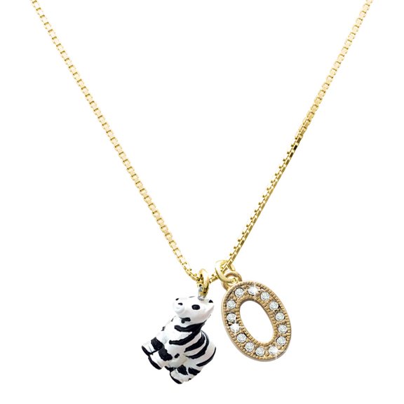 Delight Jewelry Resin Zebra - Large Goldtone Crystal Initial - O - Charm Necklace, 17.5"+2"