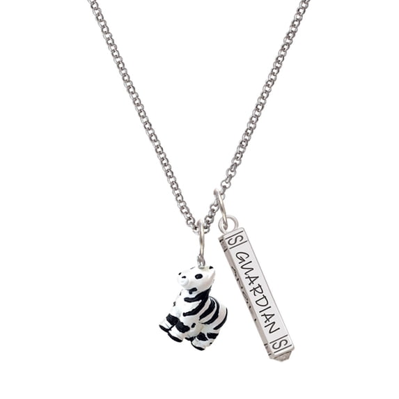 Delight Jewelry Resin Zebra Silvertone Guardian Angel Bar Charm Necklace, 23"